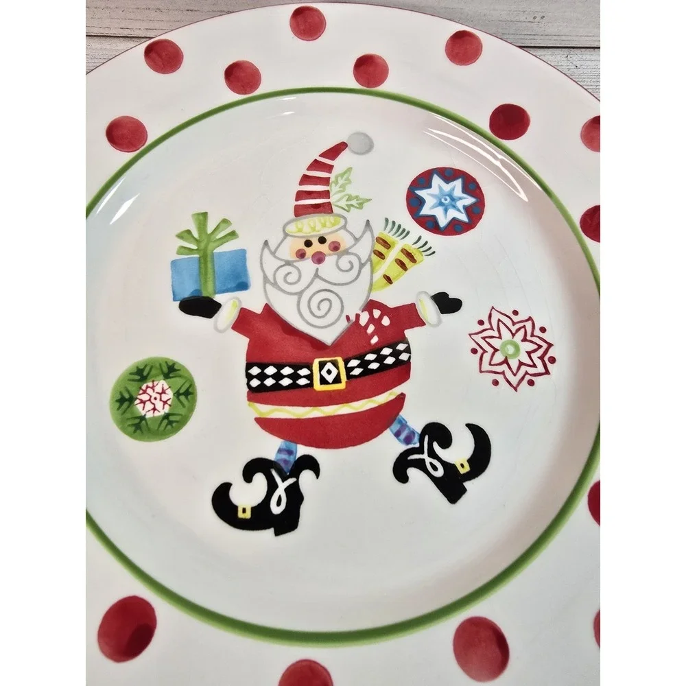 Pier‎ 1 Imports Oh What Fun Santa Salad Plates Set of 2 Red Polka Dot 8.25 in